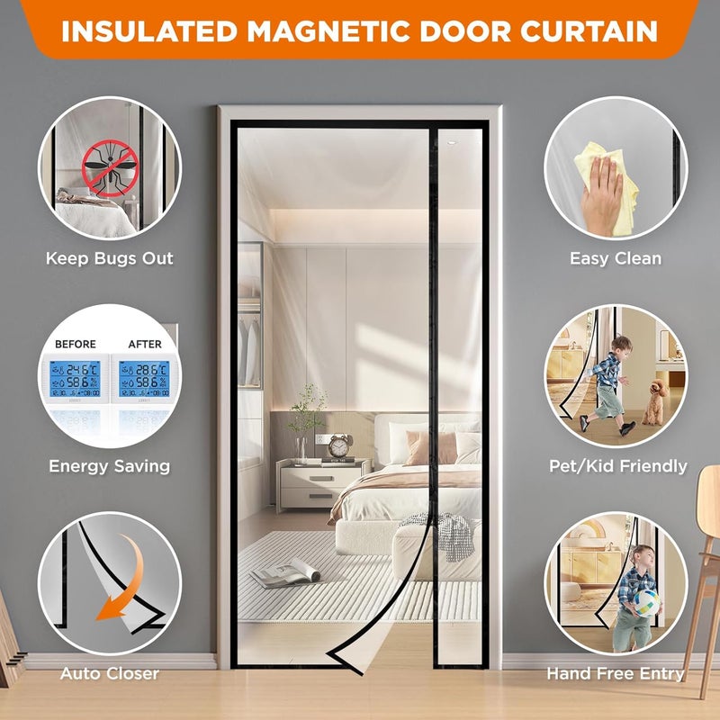 Skloopearg Transparent Thermal Insulated Door Curtain, Reversible Left or Right Side Opening, Screen Door Auto Closer Fits Doors Up to 36" x 82", to Keep Warm in Winter Cool in Summer for Air Conditioner Room - Image 5